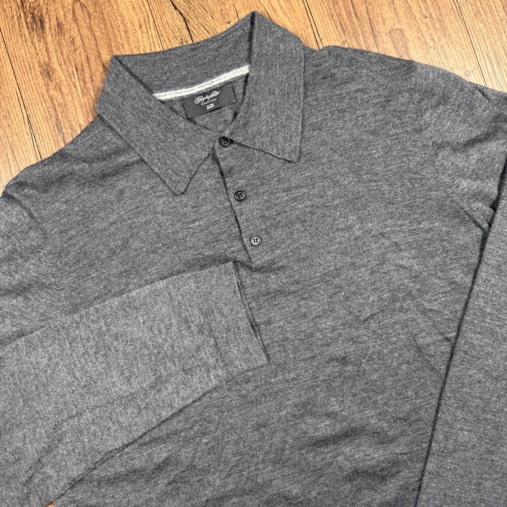 Christopher Fischer Cashmere Polo Sweater Mens XL Gray Long Sleeve Lightweight